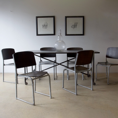 Set Of Six Vintage Industrial Chairs