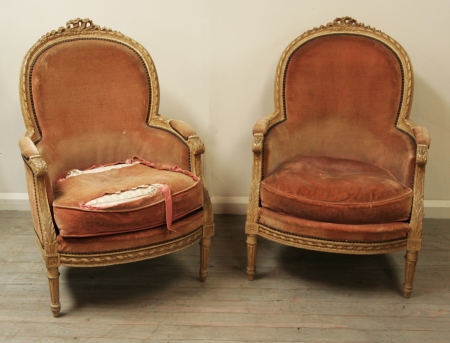Pair Of Louis 16 Style Painted Bergères