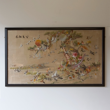 Large Mid Century Oriental Embroidery